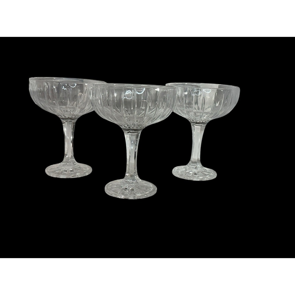 Godinger Crystal Parallels Champagne Coupe Glasses Set Of 3